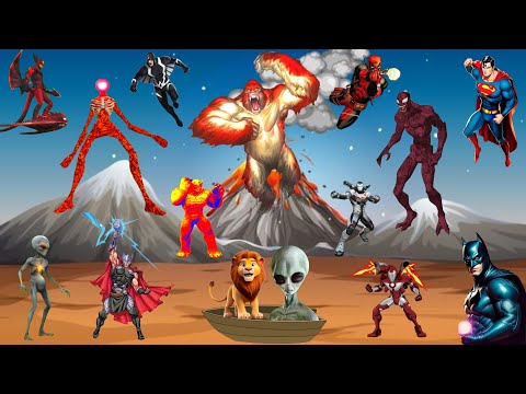 سيمبا مع وحوش البركان و الابطال الخارقين سوبرمان و بلاك بولت و ديدبول وكينج كونج و ثور والاسود