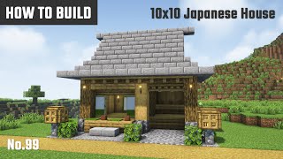 マイクラ建築：石と木で作る和風の家の作り方。瓦の入母屋根。10x10ブロックで簡単に。No.99【Minecraft】