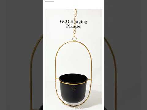 Black and gold metal hanging flower vase cum planter with ch...