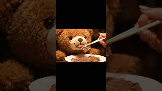 【ASMR】テディベアが焼肉を食べる Teddy Bear Eats Yakiniku #aiasmr#asmr #fruit  #shorts #fruitcutting