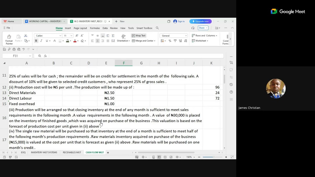 WORKING CAPITAL MANAGEMENT - CASHFLOWS AND FORECAST