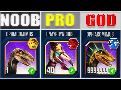NOOB vs PRO vs GOD - OPHIACOMIMUS 999 CODE 19 - JURASSIC WORLD THE GAME
