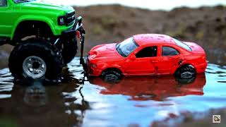 Red RC Tow Truck vs. Treacherous Ditch: Golden Hour Rescue Prep