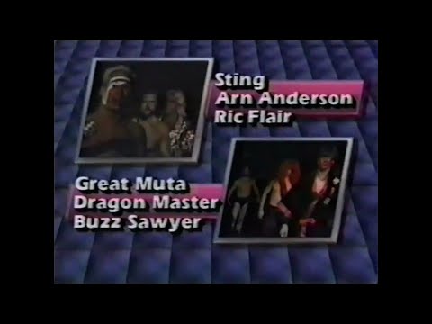 Ric Flair, Sting, & Arn Anderson vs Muta, Sawyer, & Dragon Master   Power Hour Jan 26th, 1990