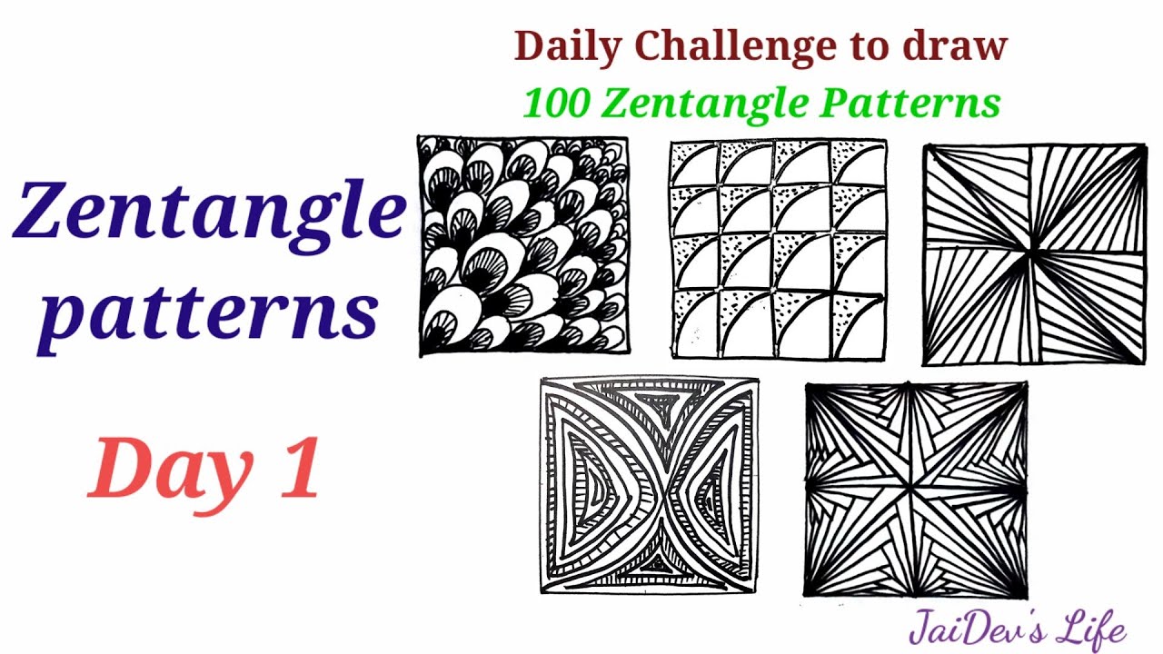 Zentangle patterns - Day 1 || 100 Zentangle patterns - 5 patterns daily challenge || simple patterns