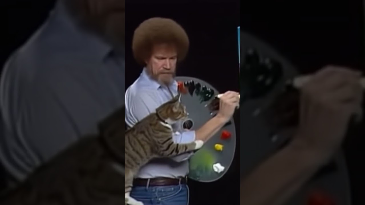 Bob’s losing his patience #ai #funny #bobross #cat #tv #sora #memes #viral #comedy #painting