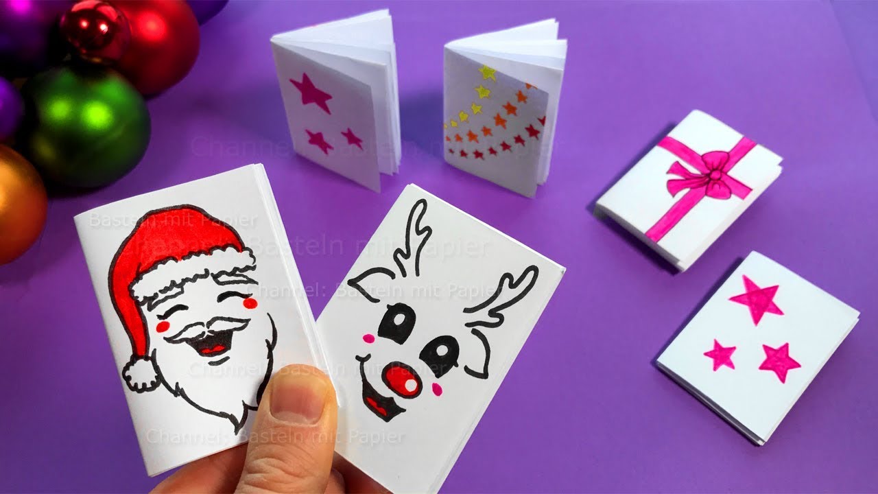 Basteln Weihnachten 🎅 DIY Mini Notizbuch basteln mit Papier. Weihnachtsgeschenke selber machen 2022