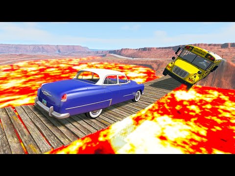 Cars vs Suspension Bridge but The Floor is Lava - BeamNG.Drive
