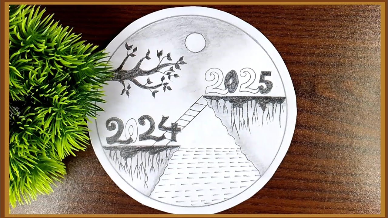 Happy New year drawing 2025 | New year drawing 2025 | Circle Drawing
