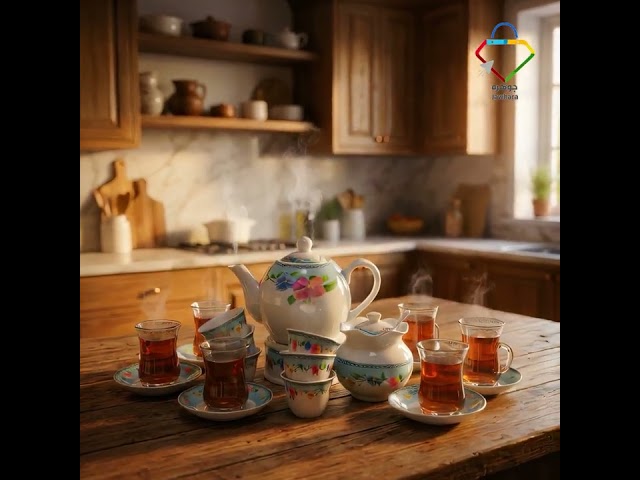 طقم بيالات شاي زجاج وفناجين قهوة سيراميك مع صحون ا...