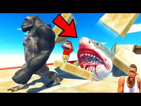 MEGALODON ATTACKS EVERY UNIT ON BRIDGE vs SHINCHAN and CHOP in ANIMAL REVOLT BATTLE SIMULATOR