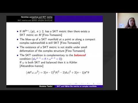 Nicoletta Tardini - SKT and Kähler-like metrics on complex manifolds
