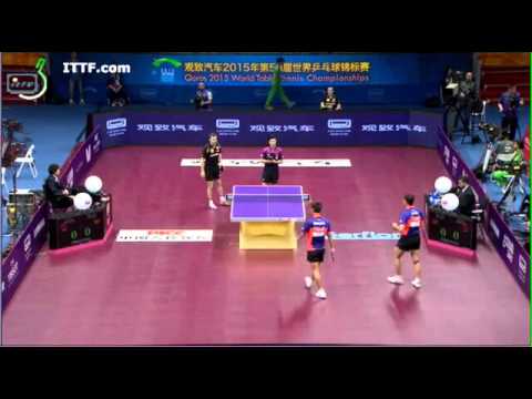 ma long/timo boll vs xu xin/zhang jike wormup : QOROS 2015 WTTC