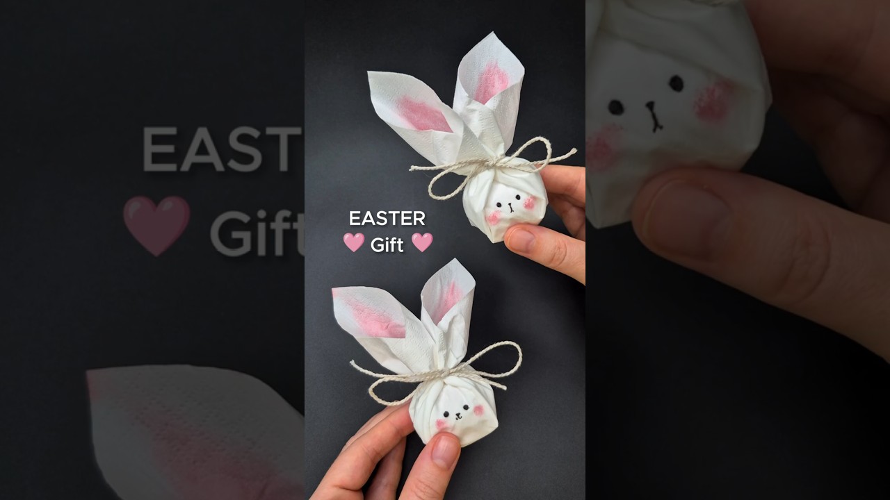 DIY Easter Bunny Chocolate Wrap 🐰 KAWAII Napkin Rabbit | Chocolate Gift Wrapping 💝 Cute Gift Idea