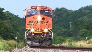 preview picture of video 'BNSF 7495 East at La Rose, Illinois on 7-17-2013'