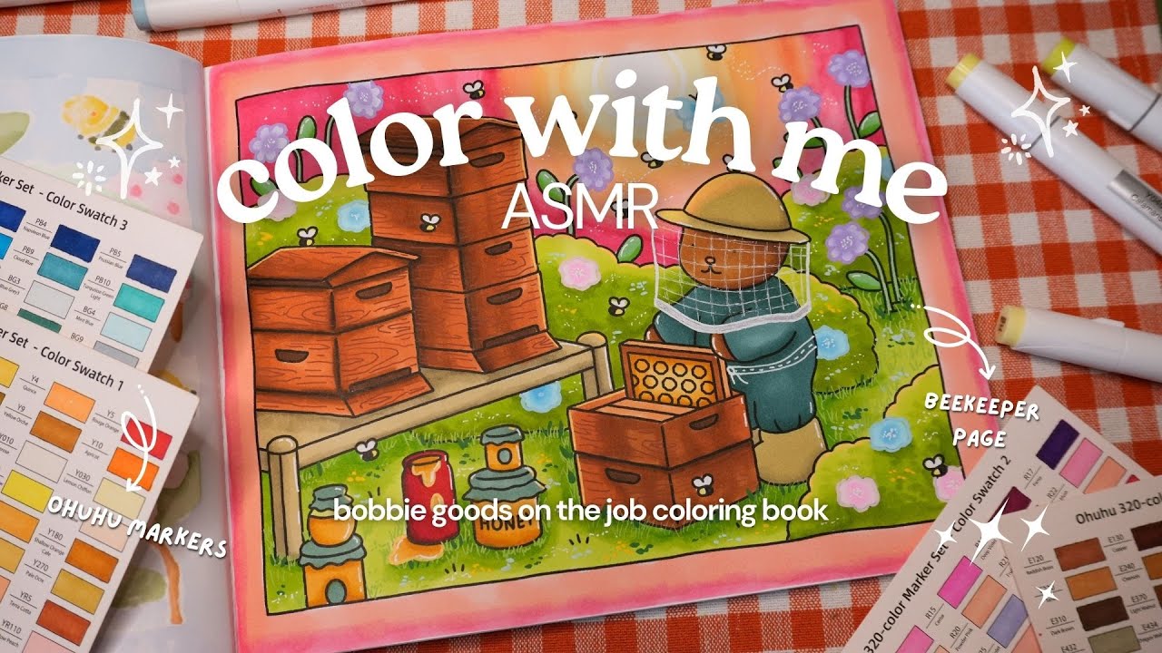 ASMR color in order with me 🐝 Bobbie Goods On The Job 'Beekeeper’ page using Ohuhu markers (ep. 1)