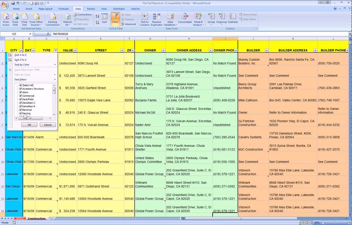 Filtering The Building Report