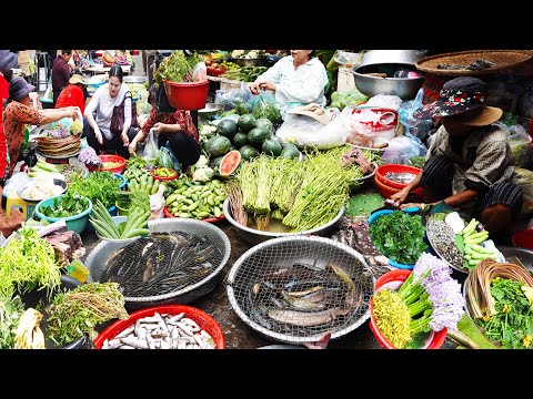 Morning Market Scenes, Fresh Market Food View, Ta Khmao Market Tour