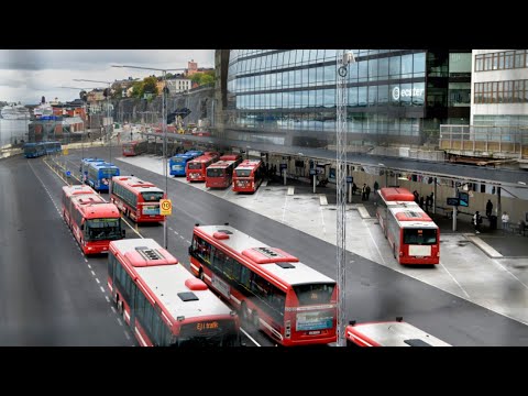 Buses at Slussen (Stadsgårdsleden) - Stockholm (Sweden)