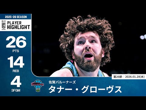 【プレーまとめ】佐賀#22 タナー・グローヴス｜第20節｜01.28.2026 プロバスケ (Bリーグ)