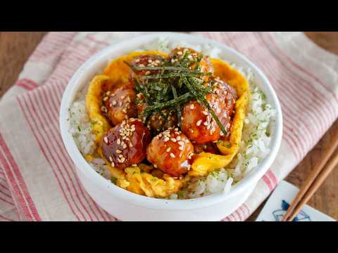 【節約弁当】材料3つで200円以下!豆腐入りてりたまミートボール丼弁当bento#1012