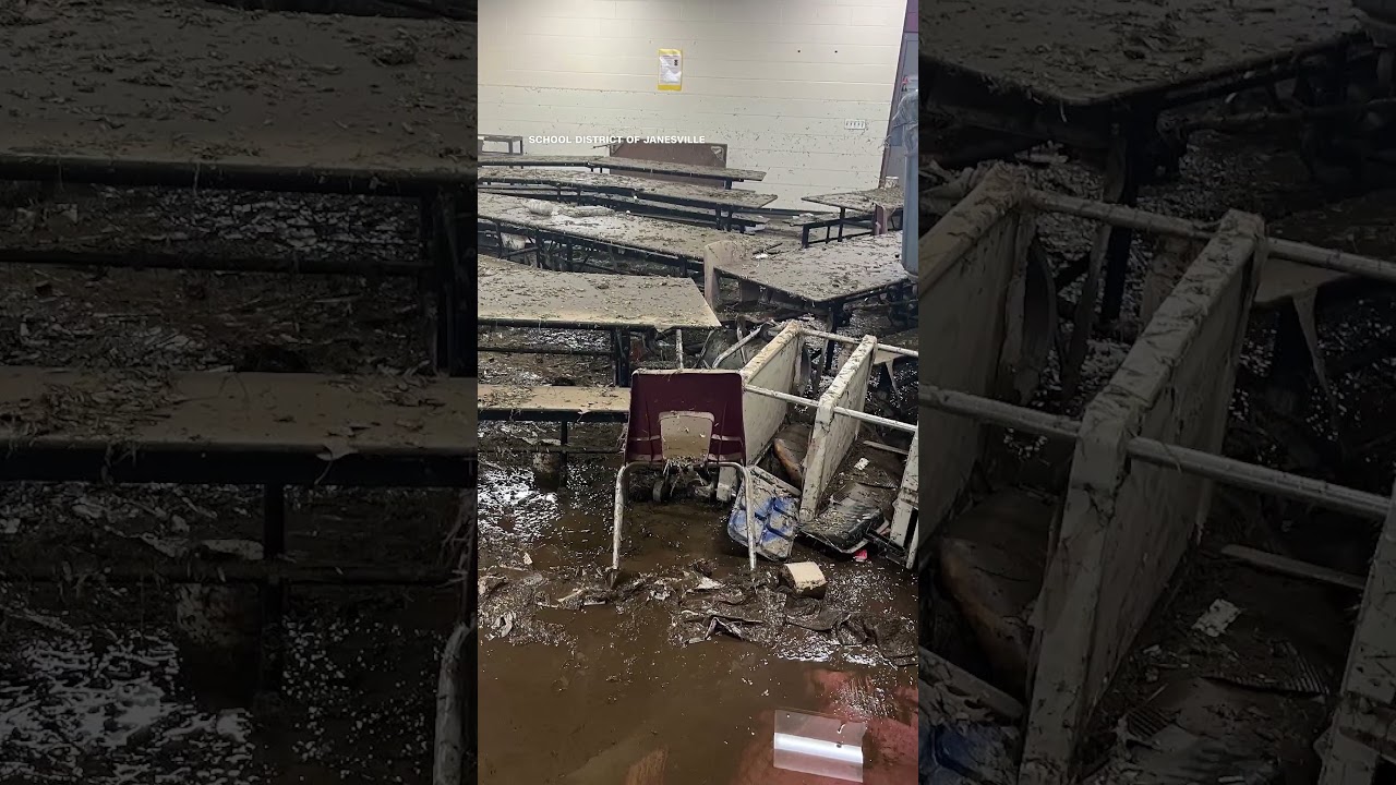 Floodwaters surge into Wisconsin school