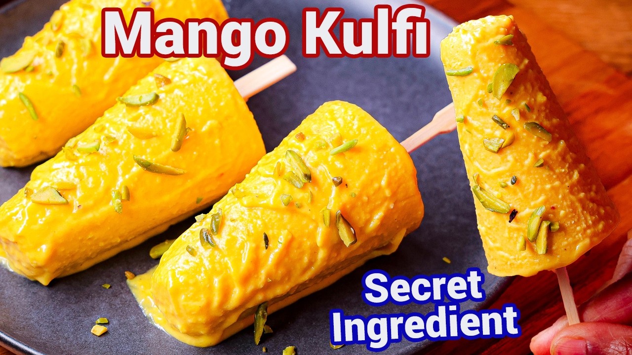 Instant Mango Kulfi Recipe - with Secret Ingredient | 3 Ingredient Mango Malai Kulfi No Cream