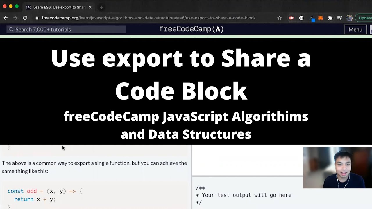 Use export to Share a Code Block (ES6) freeCodeCamp tutorial