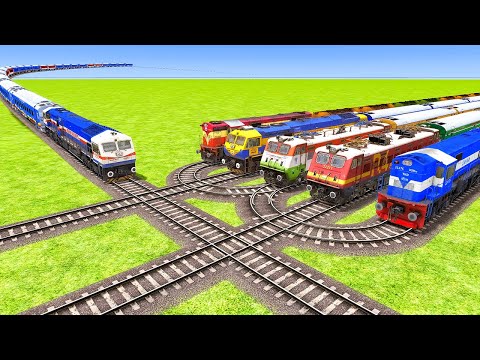 Impossible Two U Shape and Long Curvy Overlapping Rail Tracks Vs Trains Crossing - BeamNG.Drive