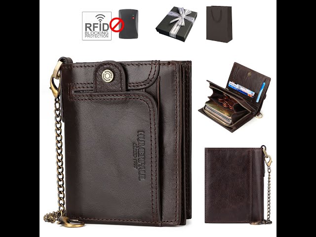 Vídeo relacionado con MOMO Design Cartera de Piel Genuina para Hombre, CLÁSICA, con Protección RFID, Caja de Regalo de Madera