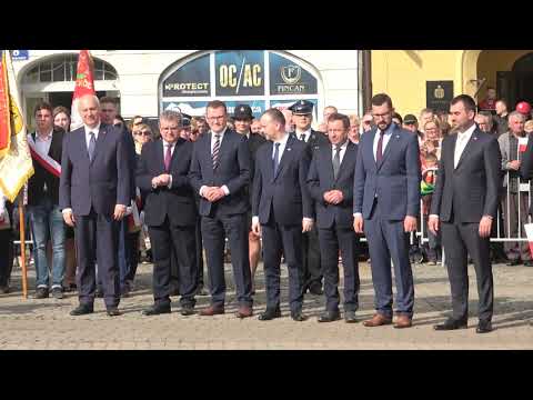 Powitanie prezydenta RP Andrzeja Dudę i Hymn Narodowy na Placu Wolności w Białogardzie