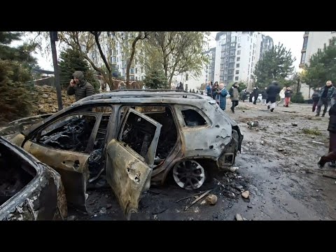 Video | Damaged residential building, torched cars after drone strikes in Ukrainian capital | AFP