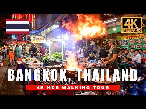 Bangkok, Thailand Walking Tour - Best Night Markets &  Street Food | 4K HDR 60fps