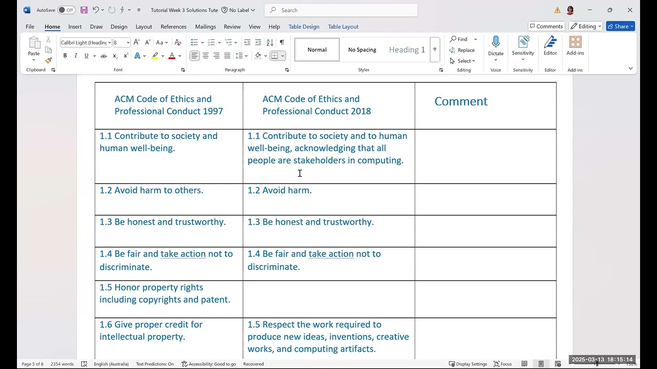 Computer Ethics; Code of Conduct (T3 COSC130)
