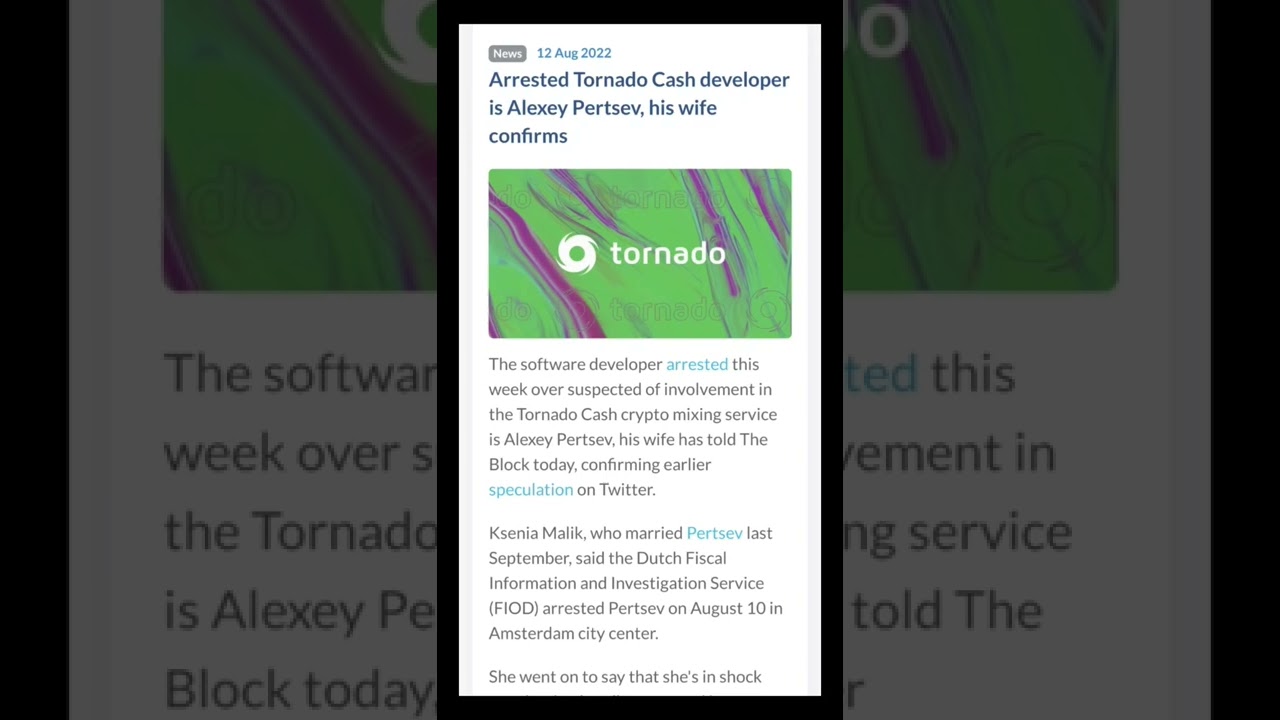 Arrested Tornado Cash Developer is Alexey Pertsev, His Wife Confirms @BitBoyCrypto @AltcoinDaily