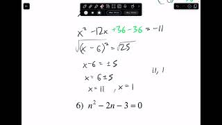Kuta Software: Completing the Square Walkthrough on several questions