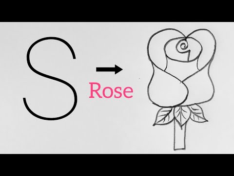 Rose flower drawing from letter S & ❤️ sign l Easy Rose drawing tutorial step by step for beginners🌹