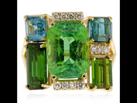 Inel Masiv Aur Galben 14k Turmalina Diamante Naturale - Eleganta Impunatoare