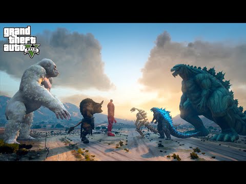Godzilla team vs Colossal Titan, Minotaur and Giant George - GTA V Mods