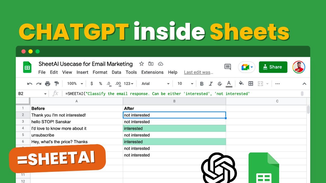Use ChatGPT in Google Sheets with SheetAI App