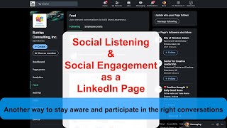 Following LinkedIn Pages as a LinkedIn Page; Social Listening & Social Engagement as a LinkedIn Page