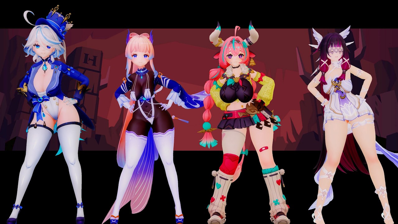 【MMD】Helltaker  - フリーナ、心海、ヴァレサ、コロンビーナ【紳士向け】