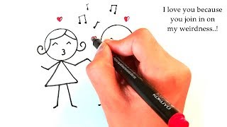 Quick & Easy 7 Cute couple drawings that anybody can draw for love greetings & valentine gifts