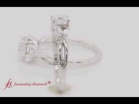Delicate Split Band Asscher Cut Diamond Engagement Rings In 14K White Gold - FD8300-0.75 CT