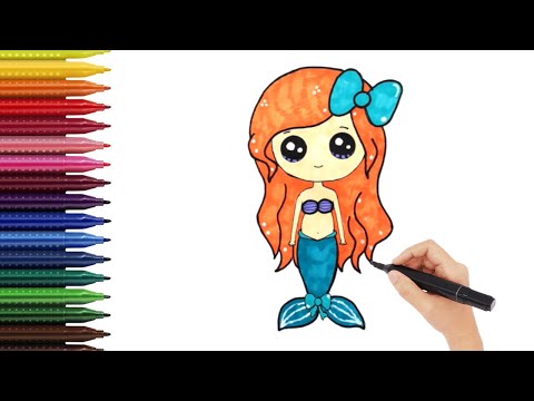 Как нарисовать МИЛУЮ РУСАЛКУ / КАВАЙНЫЕ РИСУНКИ / Мультик раскраска / Рисуем и раскрашиваем РУСАЛКУ