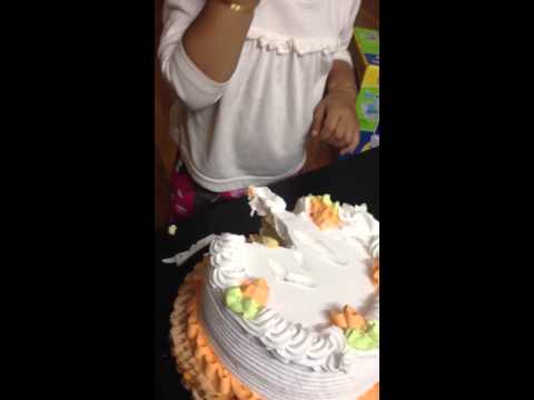 Samanvi Kruthi eating cake at 2years