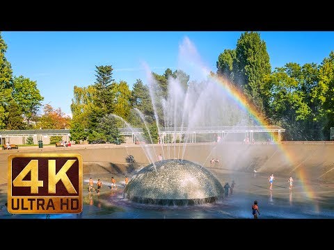 (2 Hours) 4K City Relax Video with Soothing Music - International Fountain in Seattle