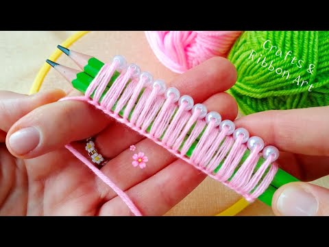 It's so  Cute !! Super Easy Woolen Flower Making Trick using Pencil - Hand Embroidery Amazing Flower