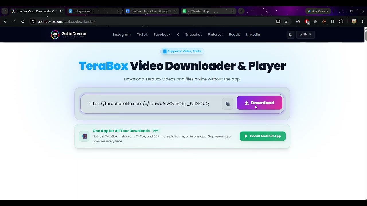 Terabox Video & File Downloader demo video