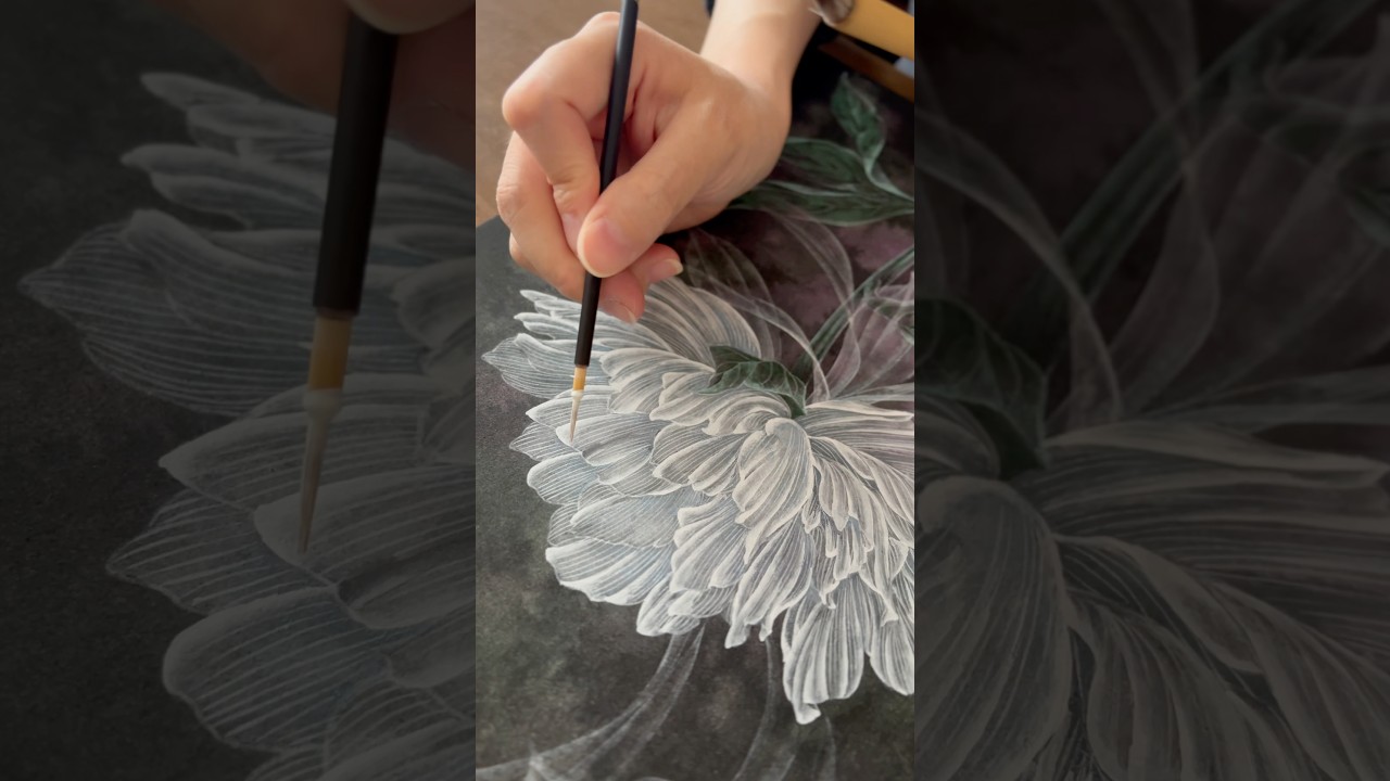 【日本画】芍薬の白い花びらを描く。ー早送り・メイキングー #shorts